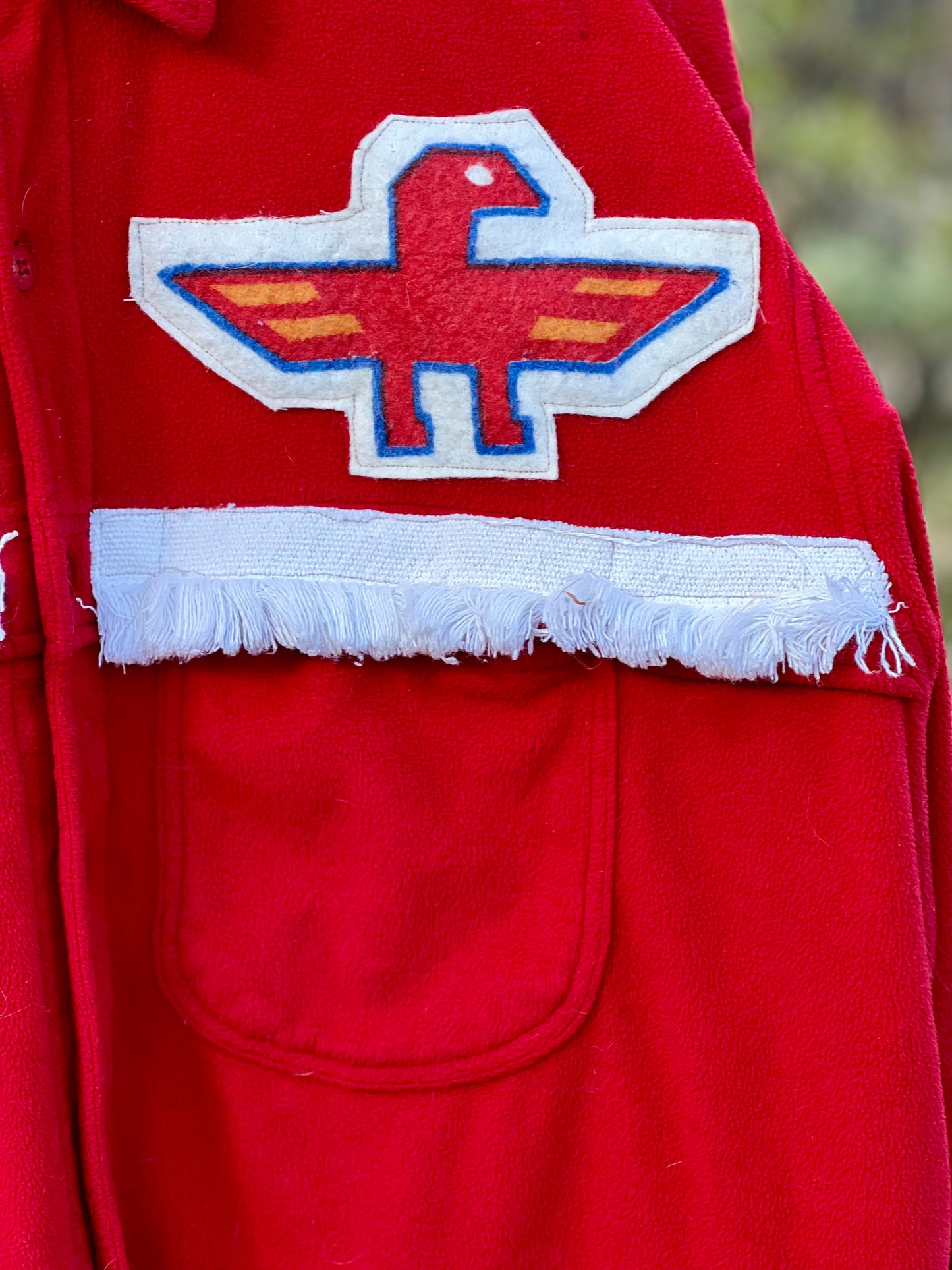 Upcycled Timberland Fleece Western Shirt Fringe Pocket Red Button Down (XXL)