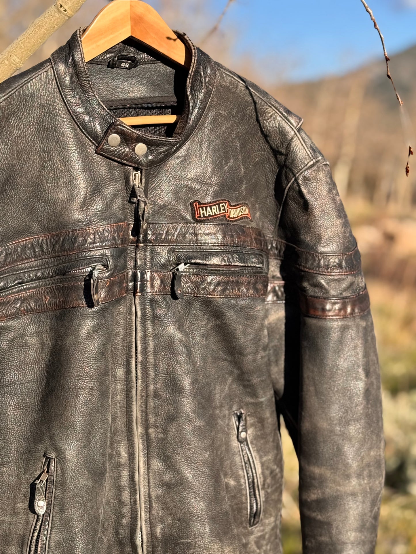 Vintage Harley-Davidson Men’s Triple Vent System Winged Back Distressed Leather Jacket - XL