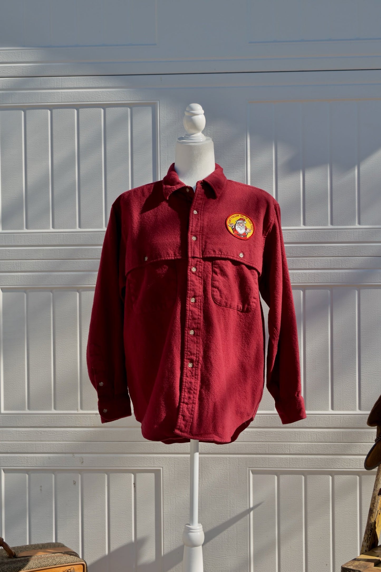 "Don’t Follow Me I’m Lost" Santa Patch - Upcycled Pendleton Wool Button Down Shirt