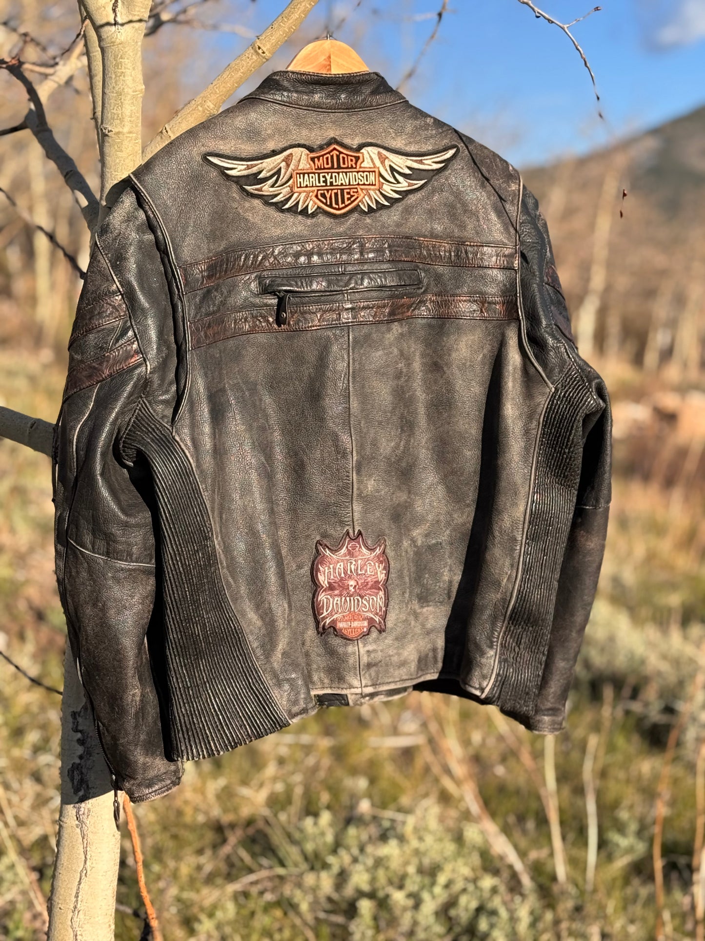 Vintage Harley-Davidson Men’s Triple Vent System Winged Back Distressed Leather Jacket - XL