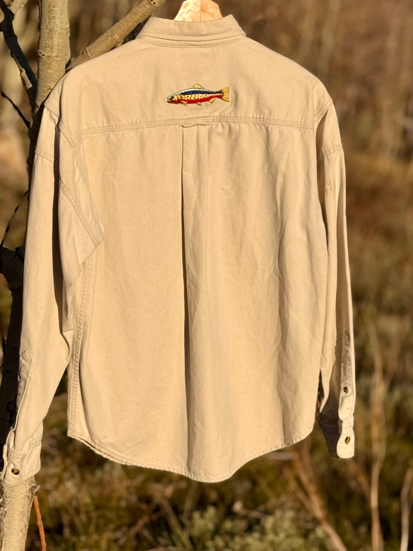 Upcycled Guide Series Fish Embroidery Workwear Shirt (L)
