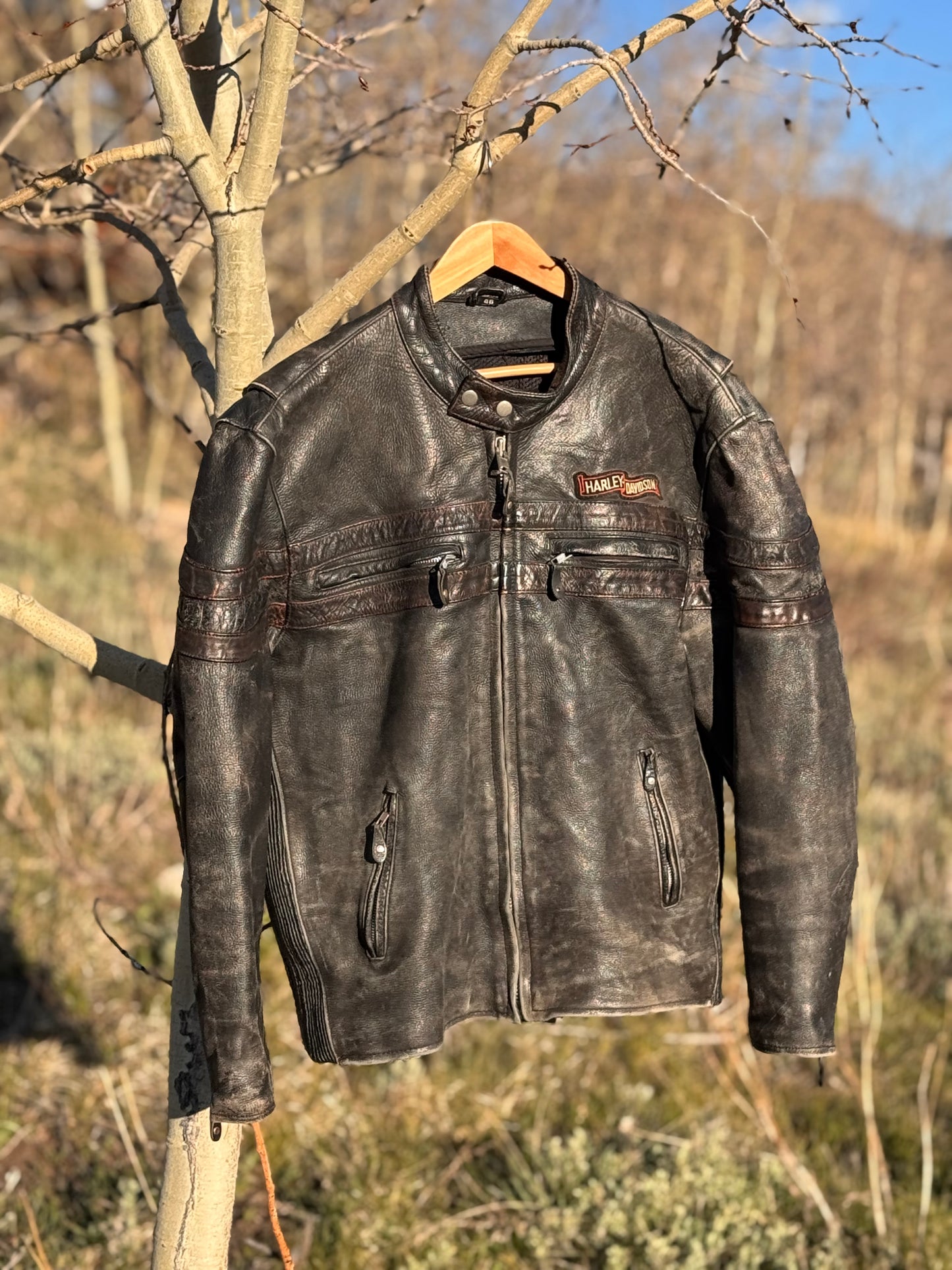 Vintage Harley-Davidson Men’s Triple Vent System Winged Back Distressed Leather Jacket - XL