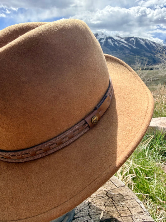 Sunday Tan Felt Hat — 100% Wool, Classic Wide Brim (S/M)
