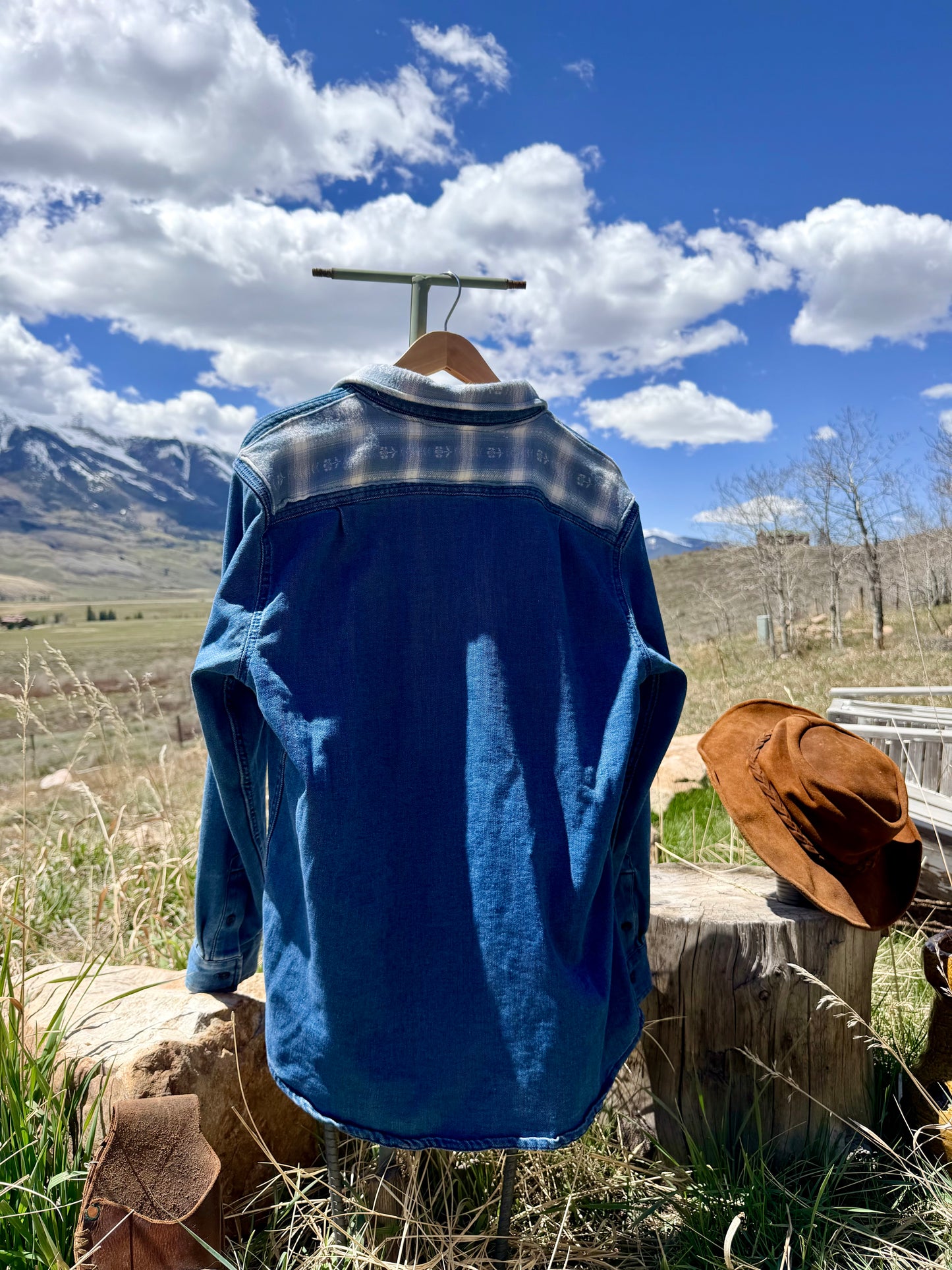 Upcycled Southwest Garden Patchwork Ridgecut Denim Workshirt (L)
