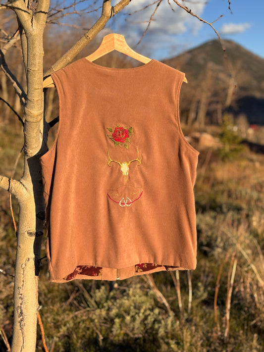 Upcycled Western Embroidered Susan Graver Tan Vest (M)