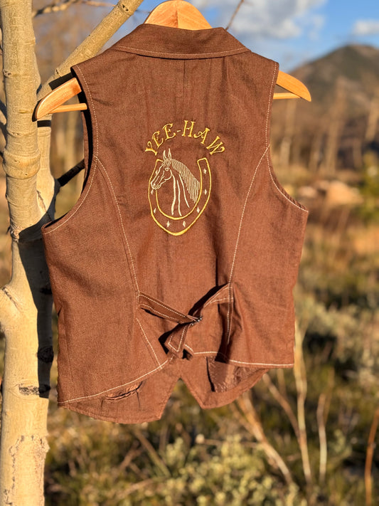 Upcycled Robert Louis Western Embroidered Vest Yeehaw Horse (M)