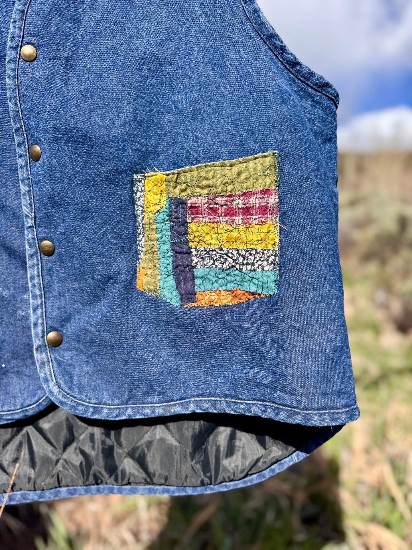 Upcycled Quilted Denim Patch Vest (L/XL)