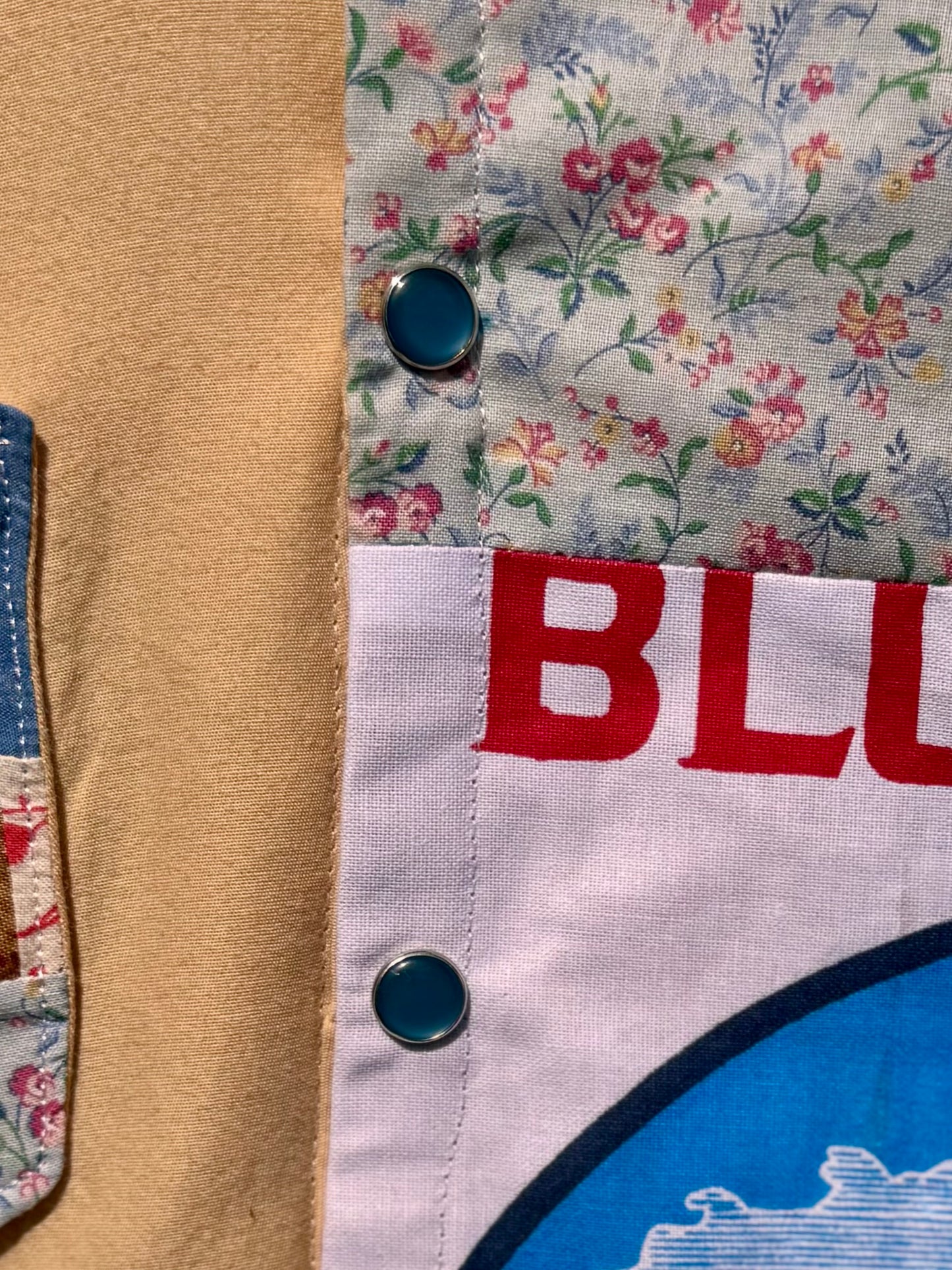 Handmade Bluebird Garden Flour Sack Pearl Snap Button Down — Handmade | Size S