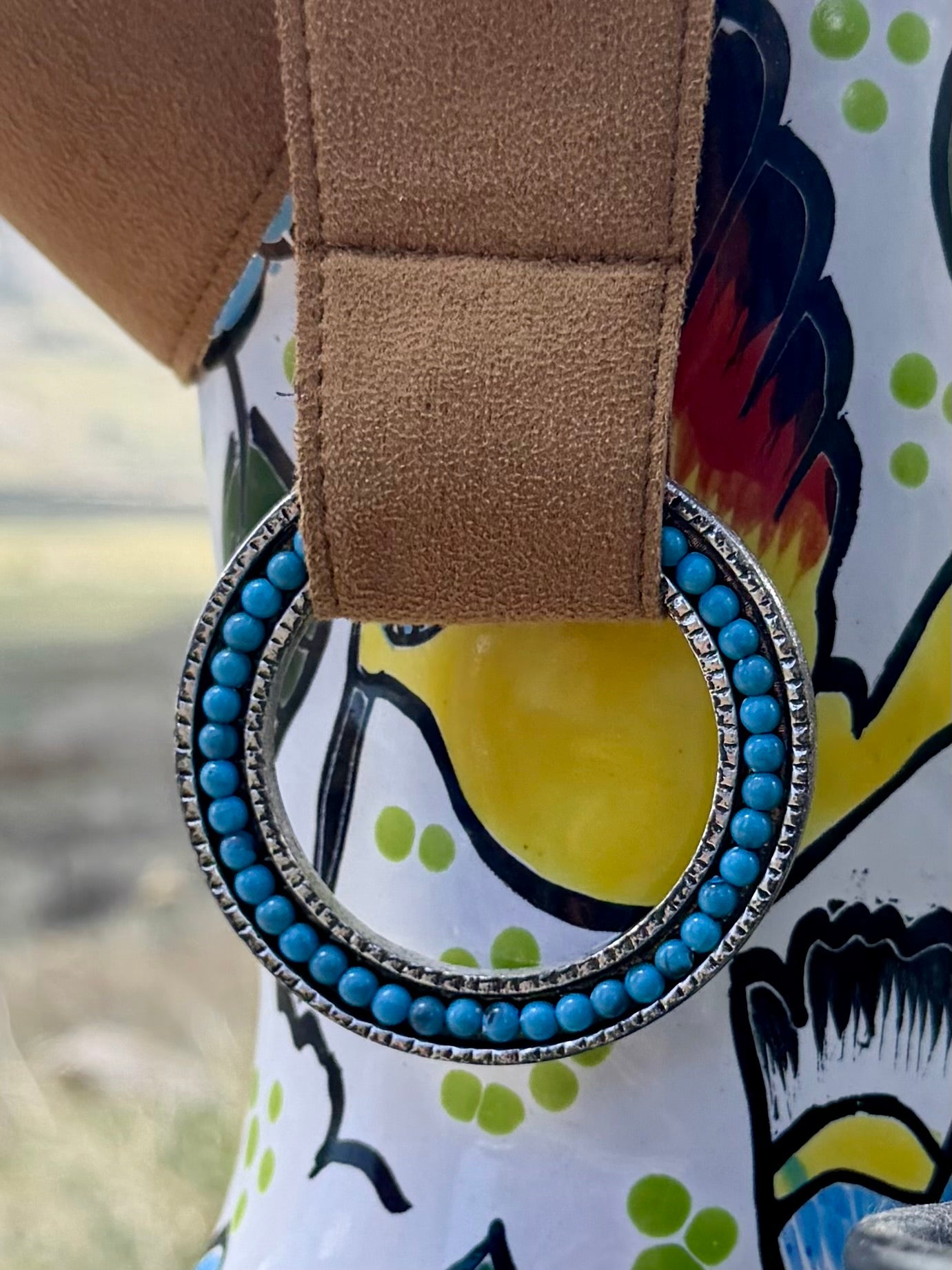 Southwestern Turquoise Concho Suede Belt (One Size Adjustable)