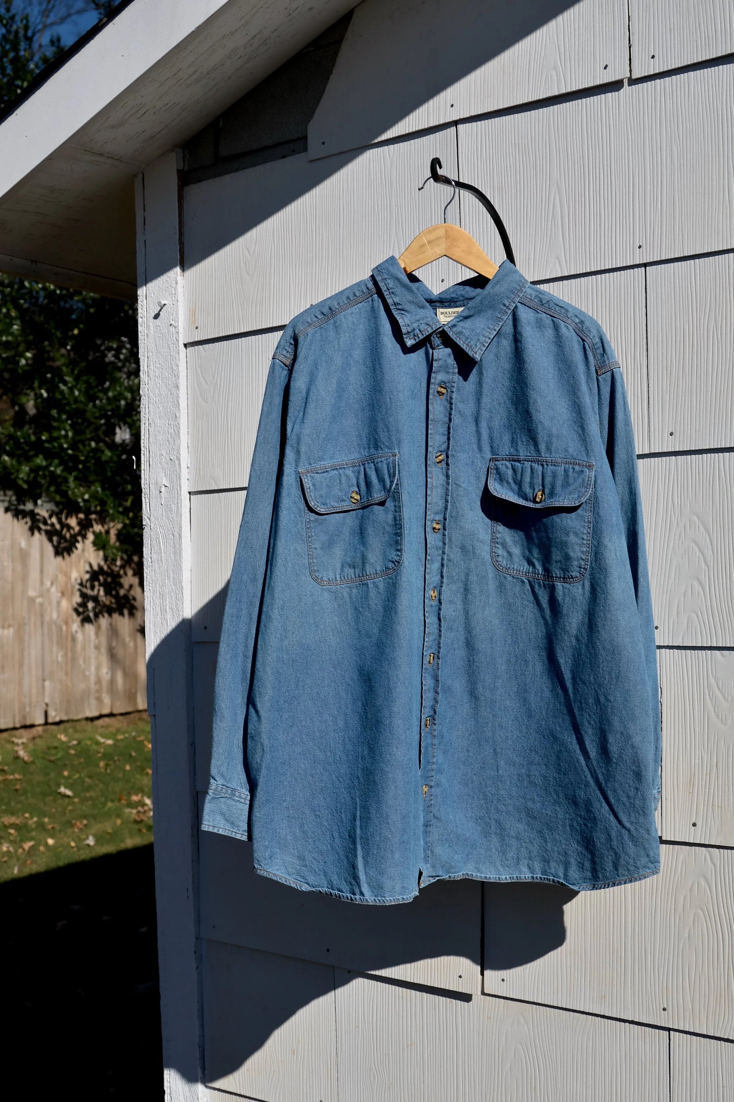 "The Alpine Skier Crosscut" — Upcycled Boulder Creek Denim Button Down Shirt