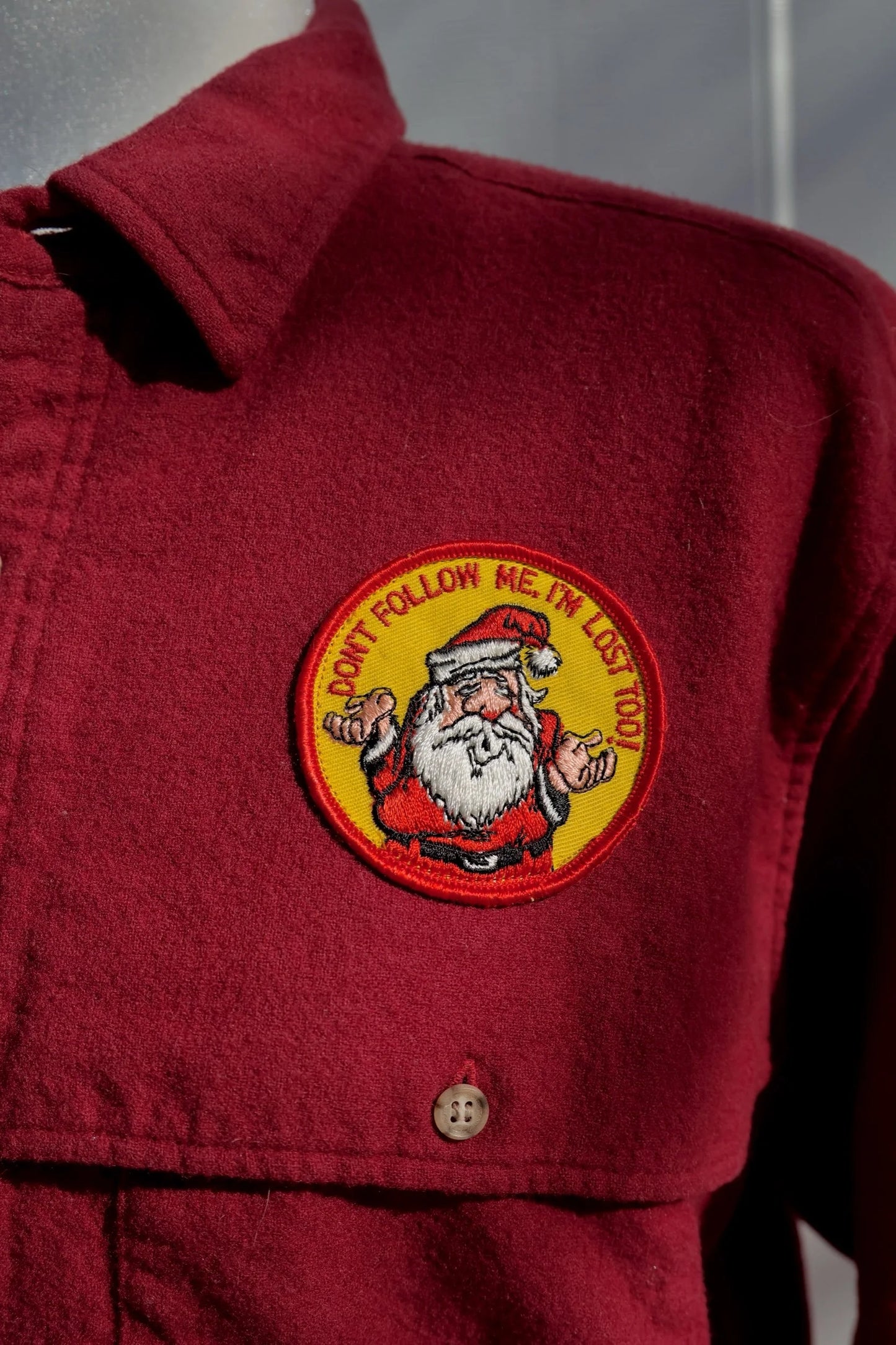 "Don’t Follow Me I’m Lost" Santa Patch - Upcycled Pendleton Wool Button Down Shirt