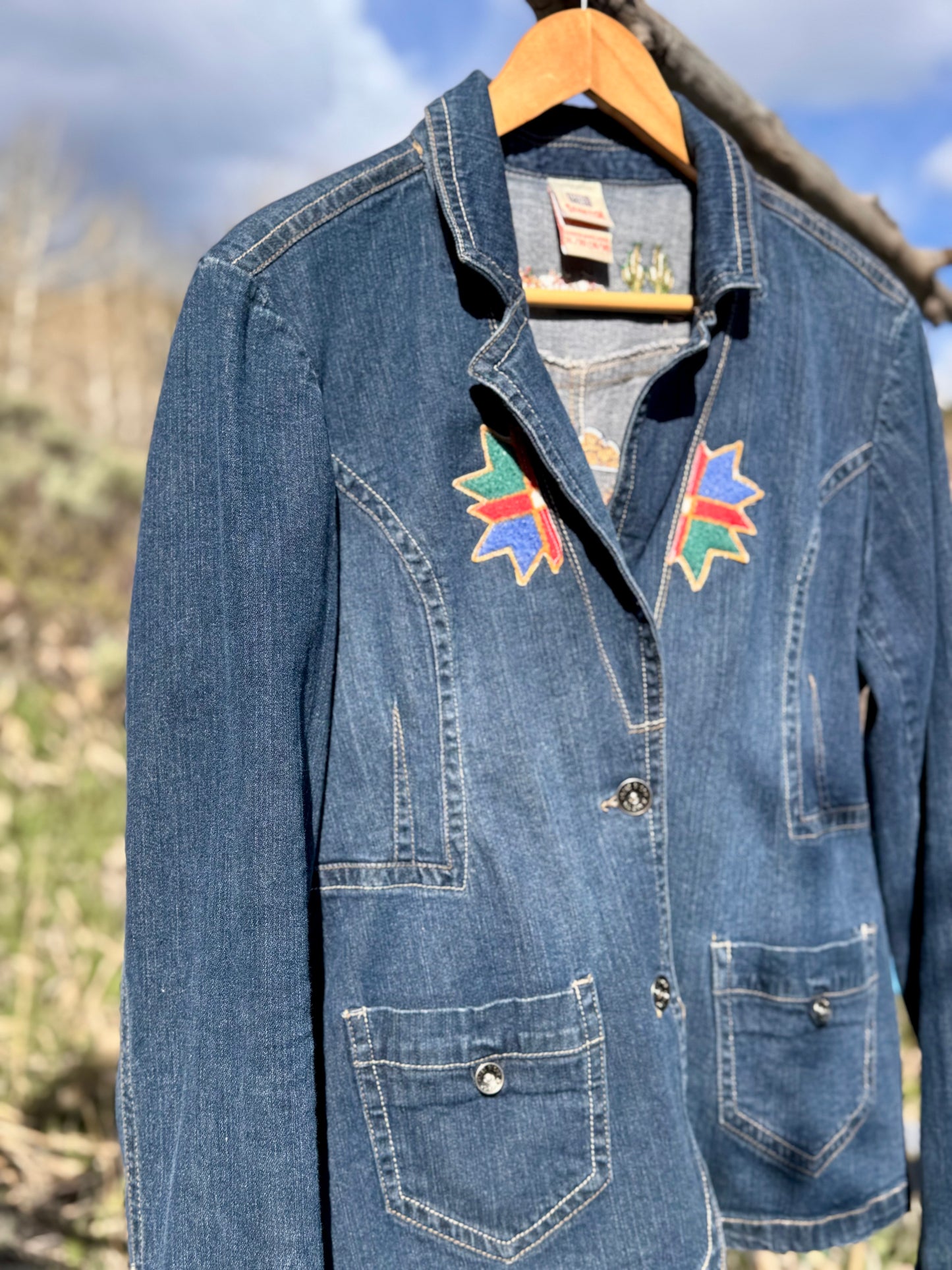 Upcycled Western Embroidered Denim Blazer (XL)