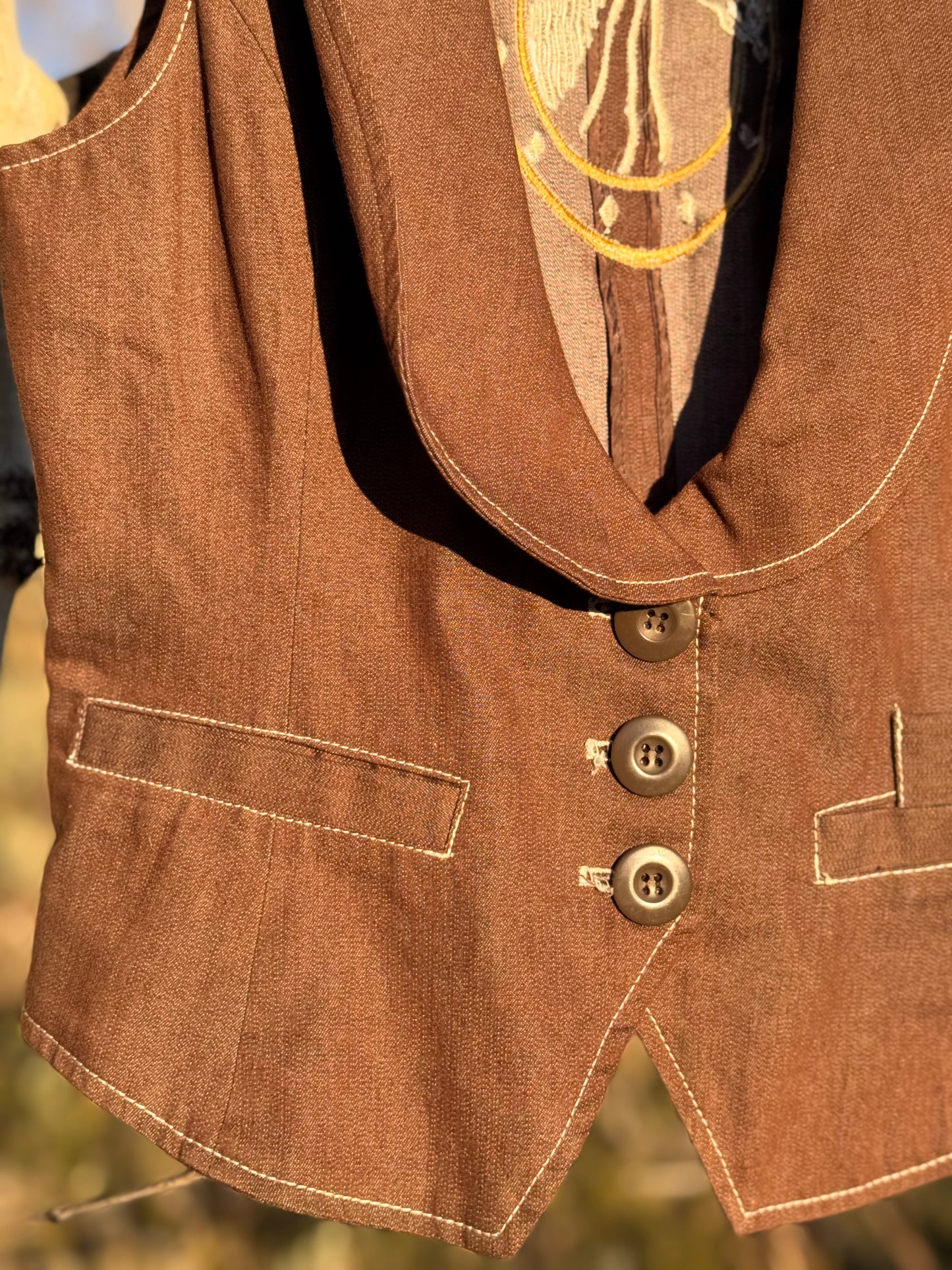Upcycled Robert Louis Western Embroidered Vest Yeehaw Horse (M)