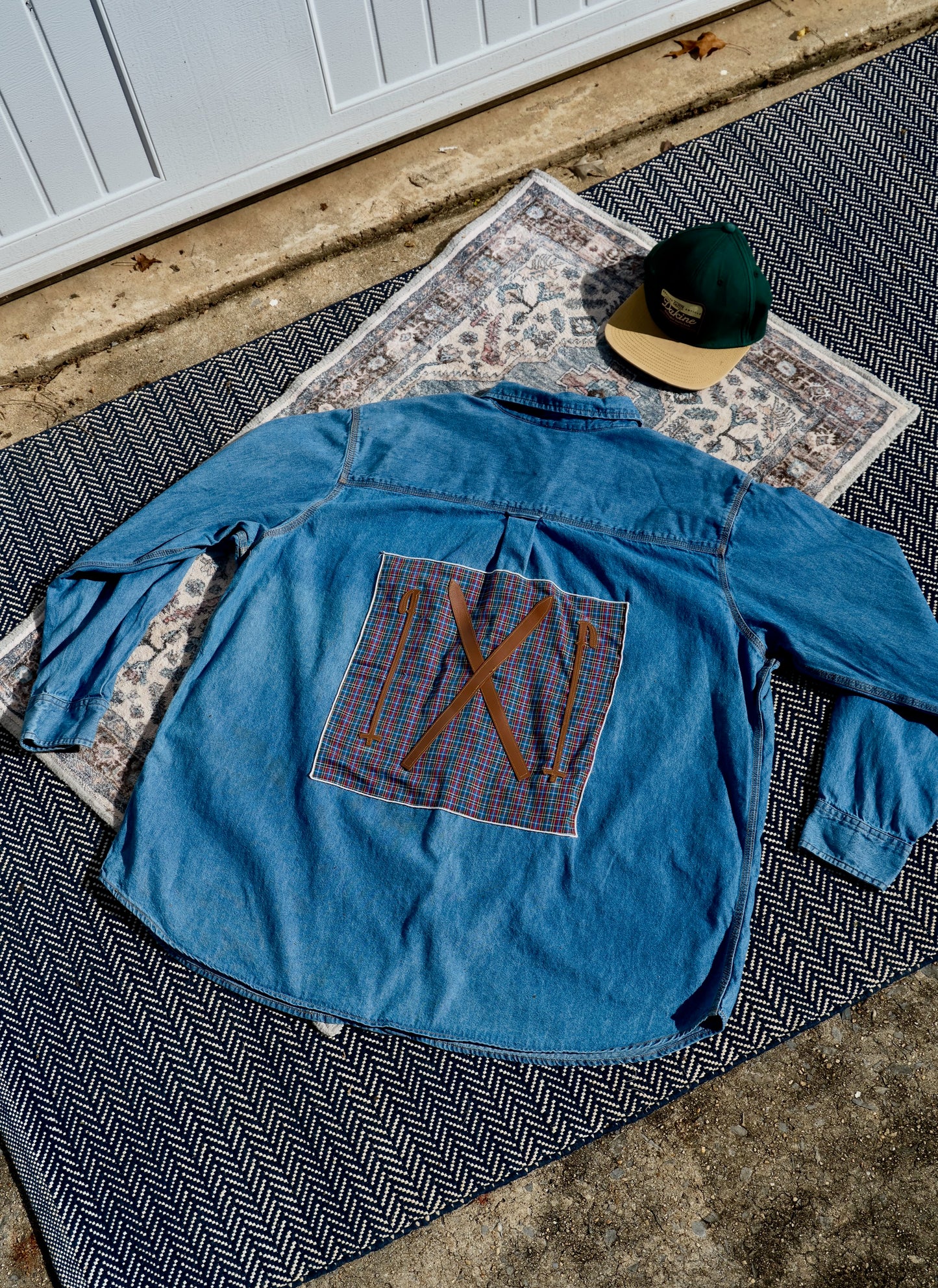 "The Alpine Skier Crosscut" — Upcycled Boulder Creek Denim Button Down Shirt