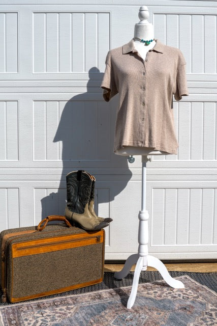 Vintage Talbots Beige Knit Polo – Large Petite