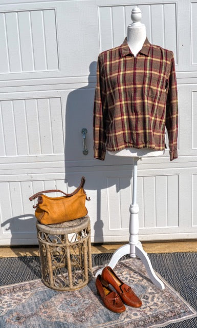 Vintage Christopher & Banks Red Plaid Zip-Up Flannel – Medium