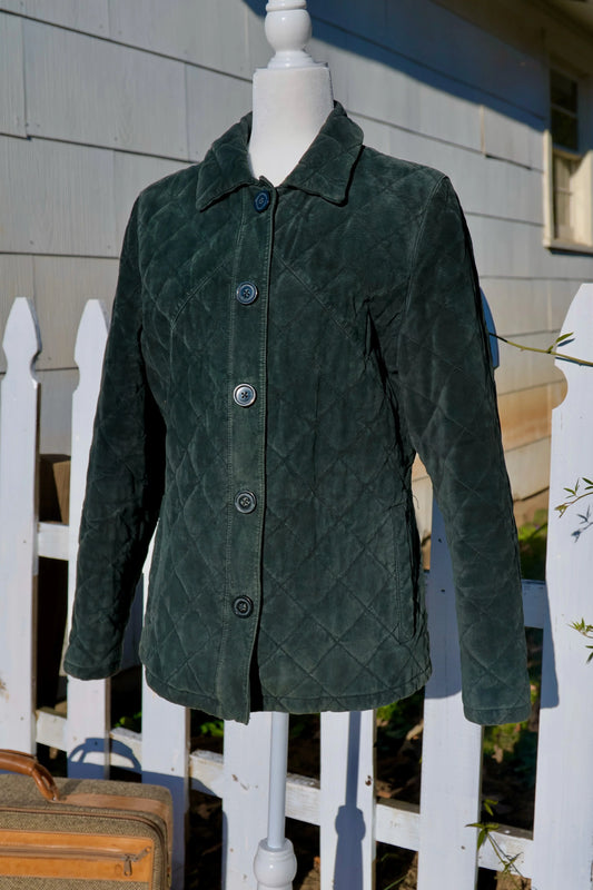 Vintage Quilted Suede Deep Forest Suede Jacket — Women's Small/Medium