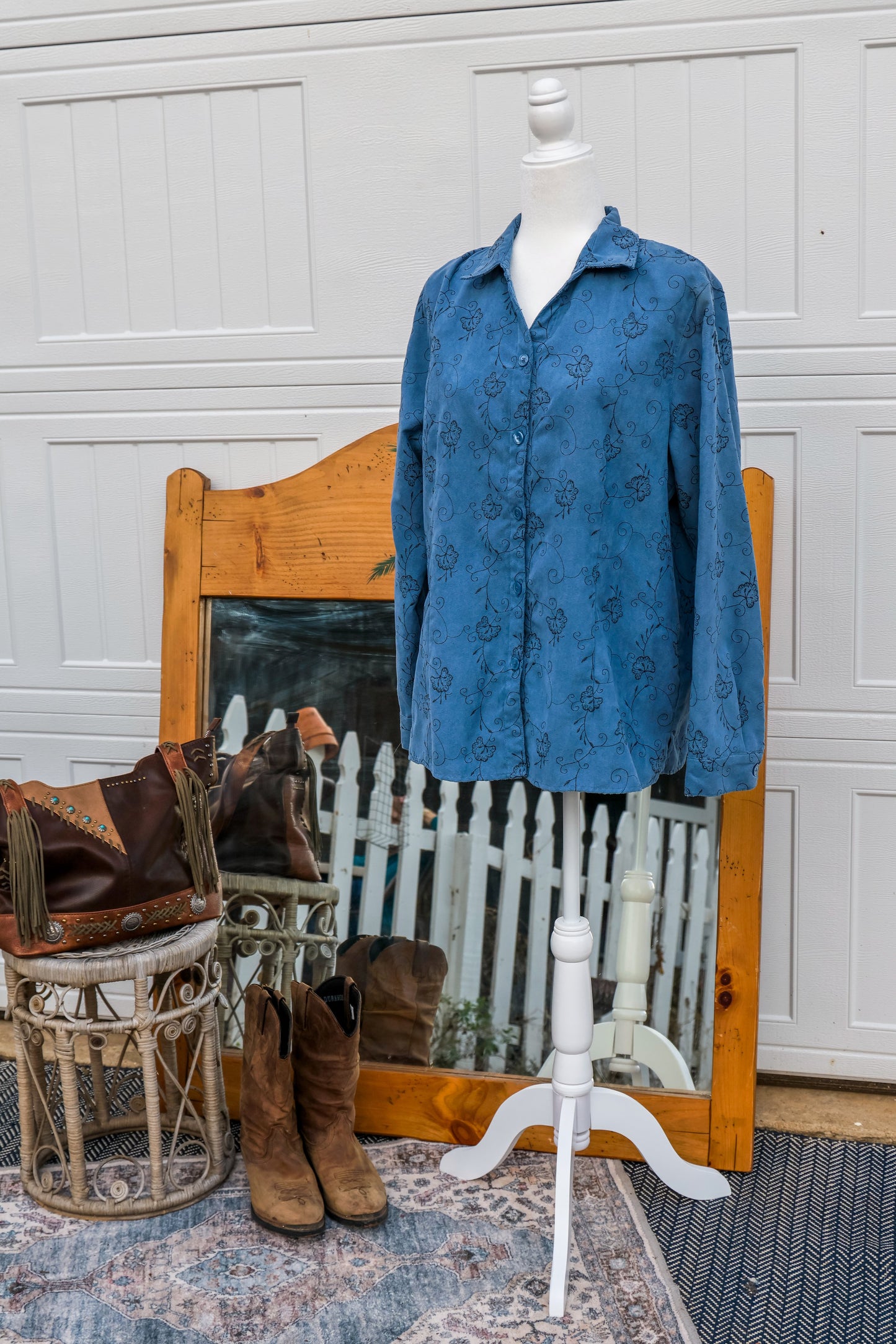 Vintage Sag Harbor Women’s Faux Suede Embroidered Blouse