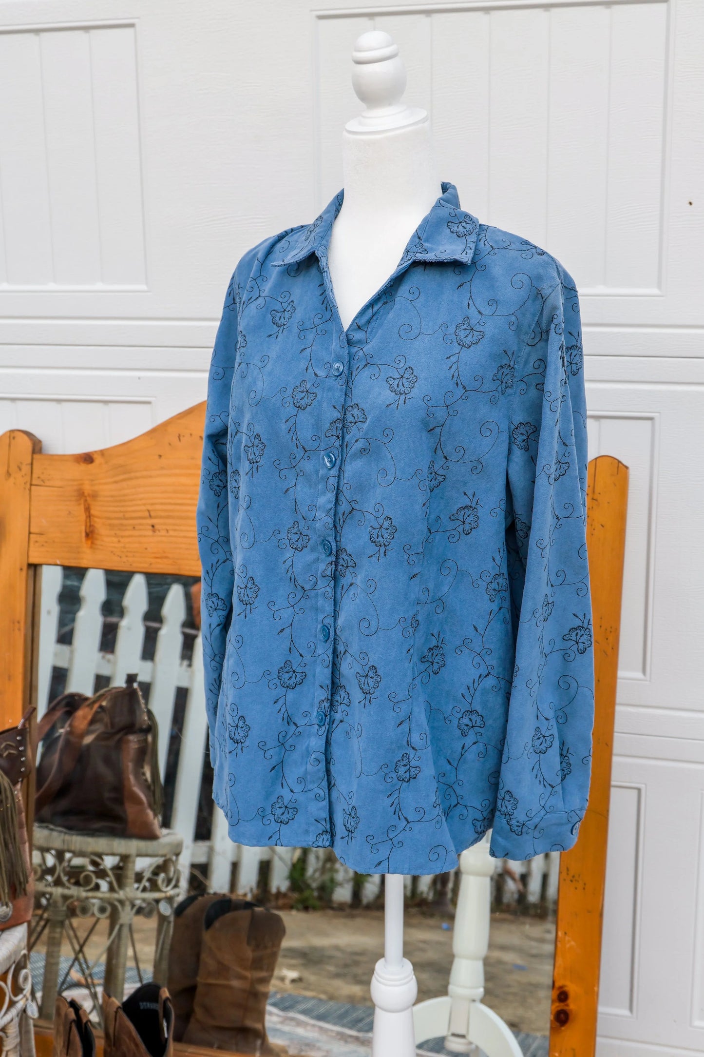 Vintage Sag Harbor Women’s Faux Suede Embroidered Blouse