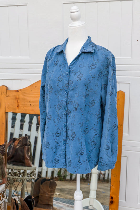 Vintage Sag Harbor Women’s Faux Suede Embroidered Blouse