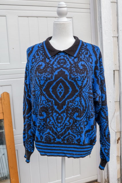 Vintage Tamaron Blue & Black Patterned Sweater
