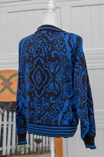 Vintage Tamaron Blue & Black Patterned Sweater