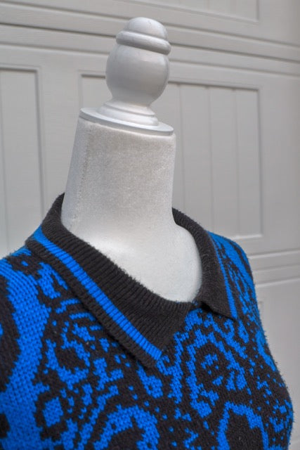 Vintage Tamaron Blue & Black Patterned Sweater