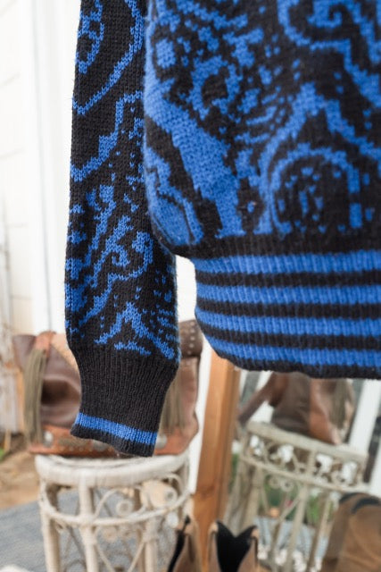 Vintage Tamaron Blue & Black Patterned Sweater