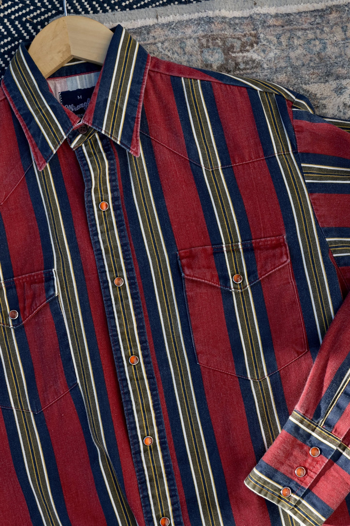 Vintage Wrangler Striped Pearl Snap Shirt – Men's Medium