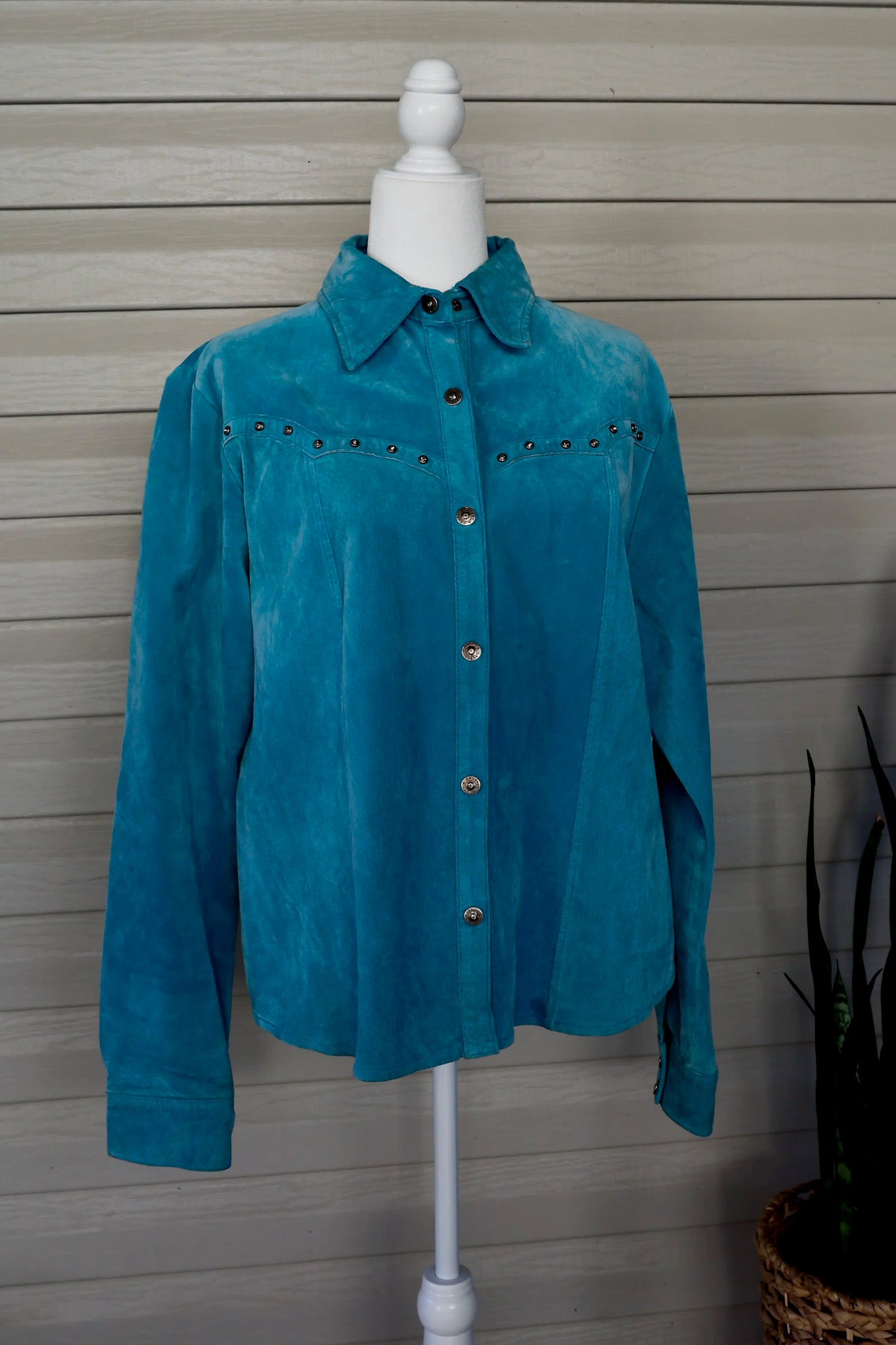 Vintage Montana Co. Genuine Leather Teal Western Shirt Jacket – Women's Extra Large