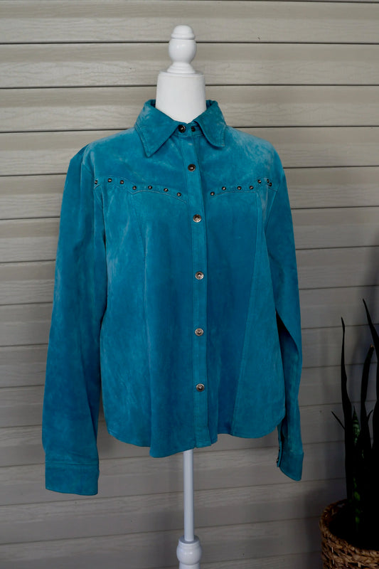 Vintage Montana Co. Genuine Leather Teal Western Shirt Jacket – Women's Extra Large