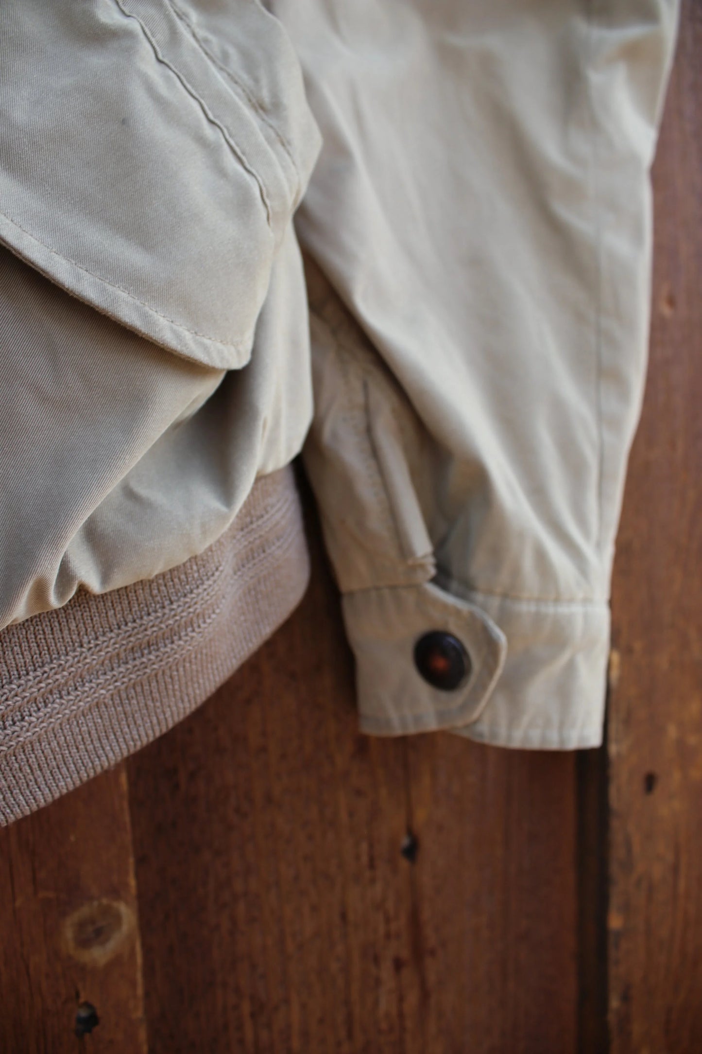 Vintage Eddie Bauer Tan Workwear Jacket with Leather Collar – Men’s Large