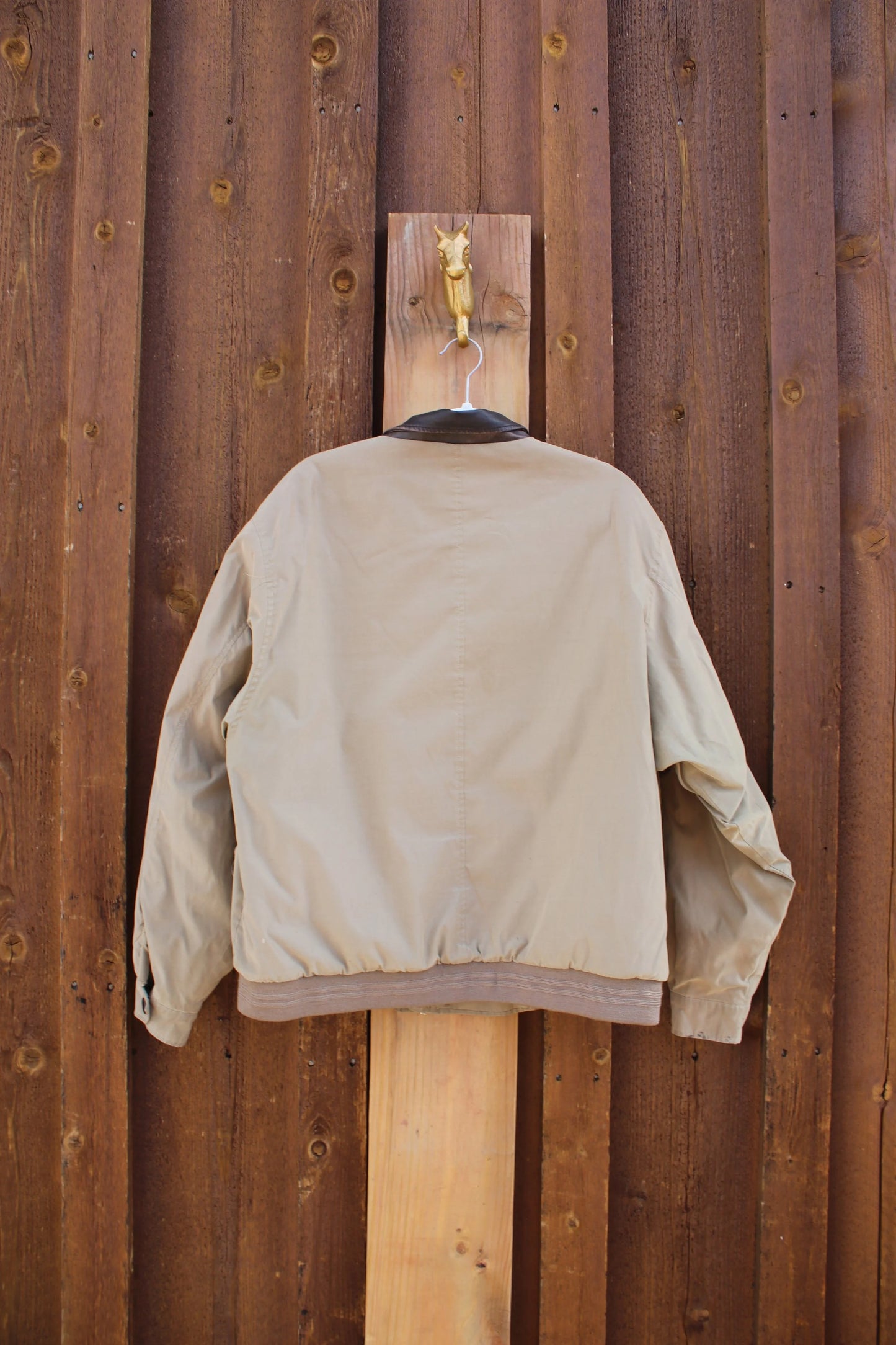 Vintage Eddie Bauer Tan Workwear Jacket with Leather Collar – Men’s Large