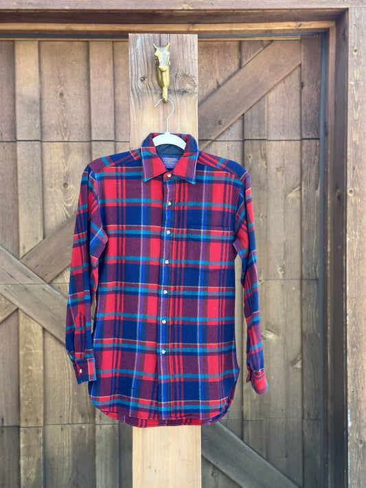 Vintage Pendleton Women’s Red & Blue Plaid Quilted Wool Flannel Shirt – Made in USA