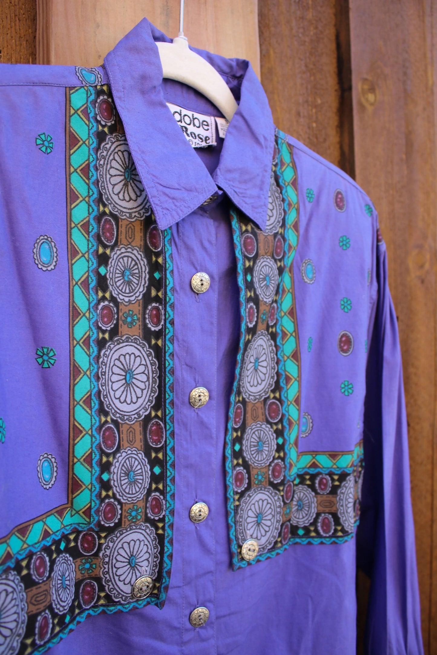 Vintage Adobe Rose 1992 Women’s Western Indigo Button Down Shirt