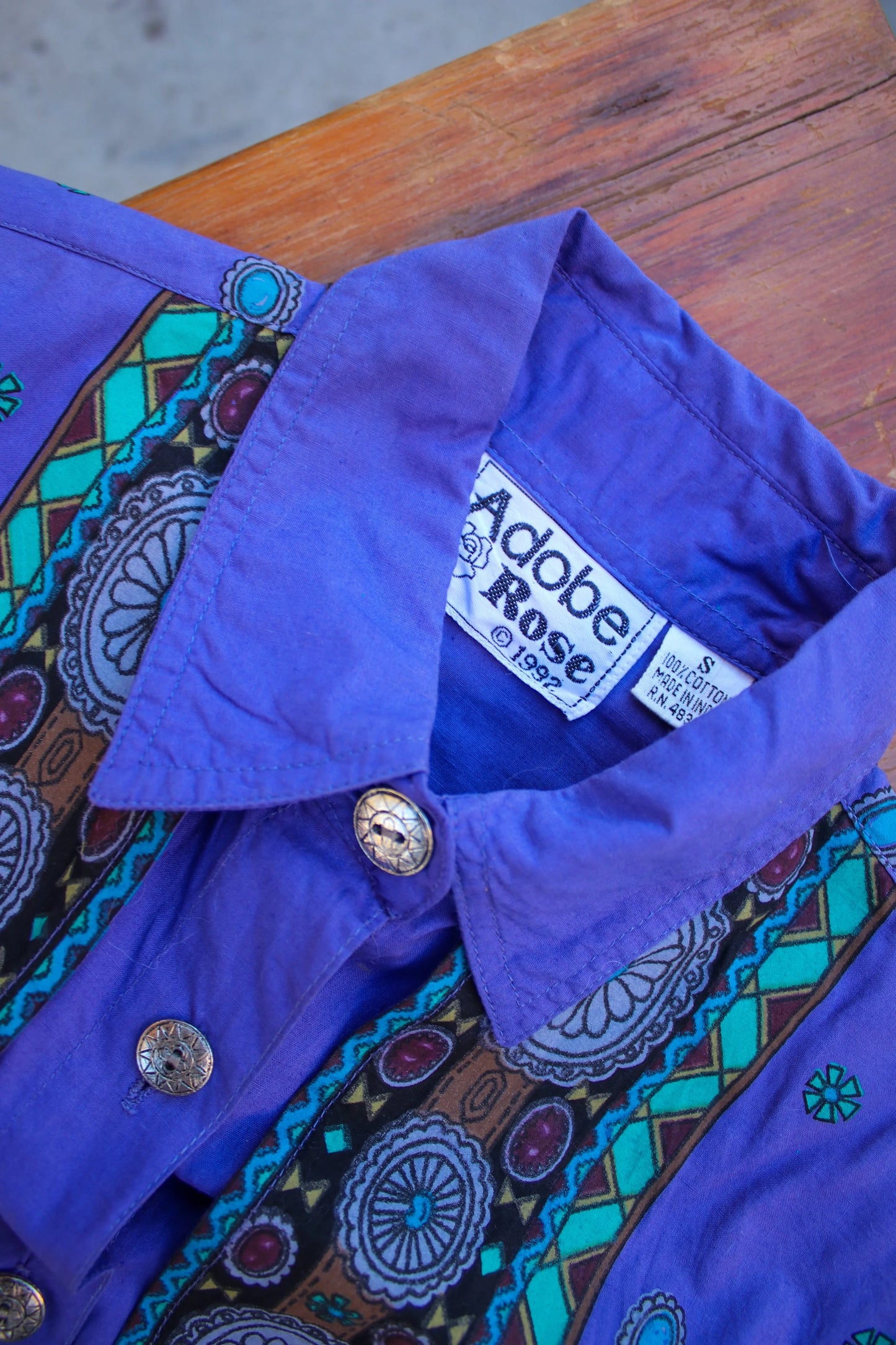 Vintage Adobe Rose 1992 Women’s Western Indigo Button Down Shirt