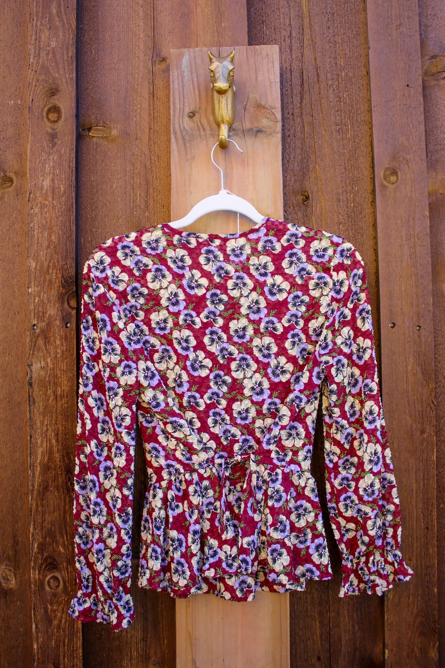 Madewell Women’s Floral Maroon 3/4 Button Blouse