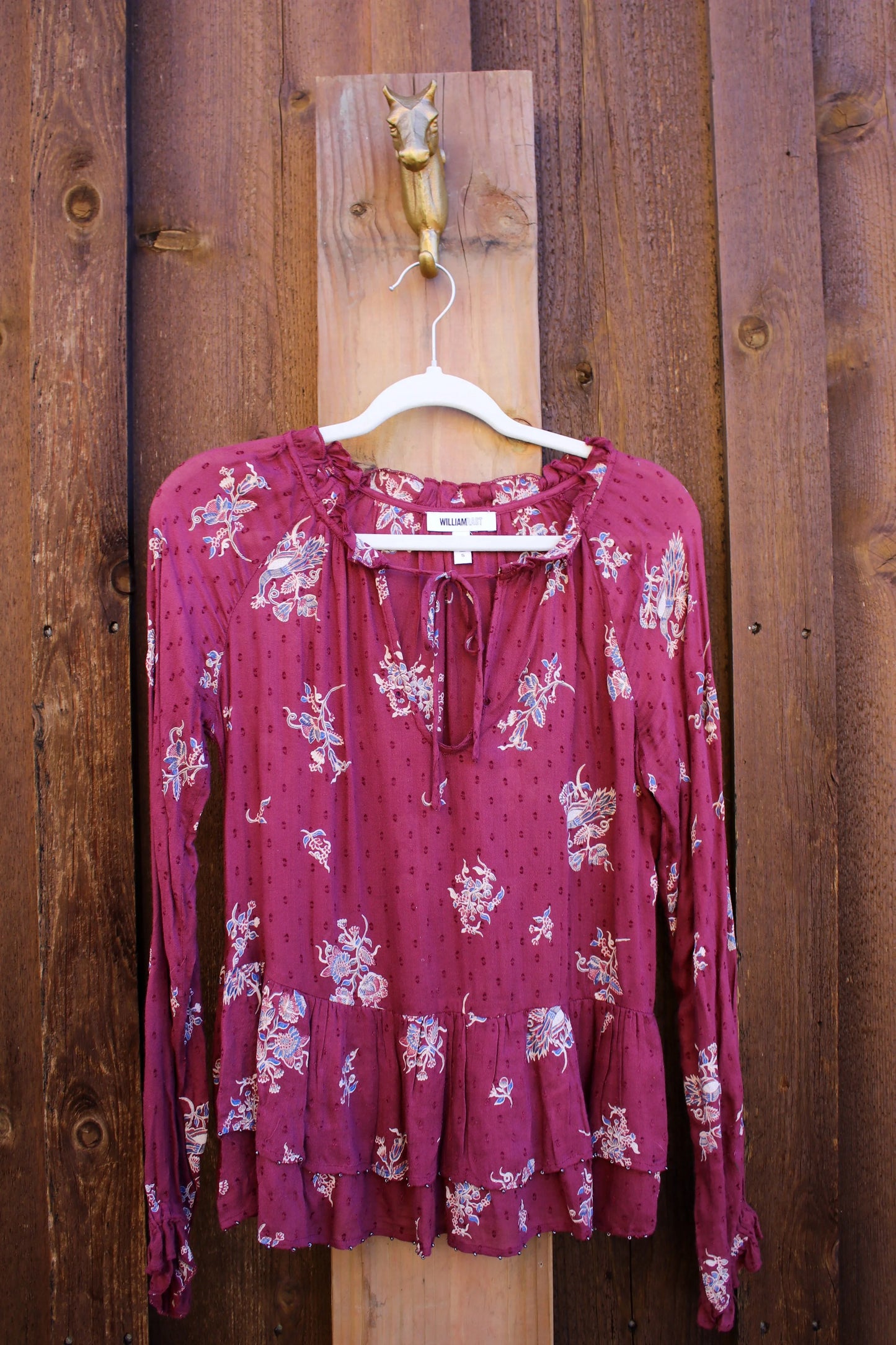 William Rast Women’s Maroon Modal Tie Neck Top