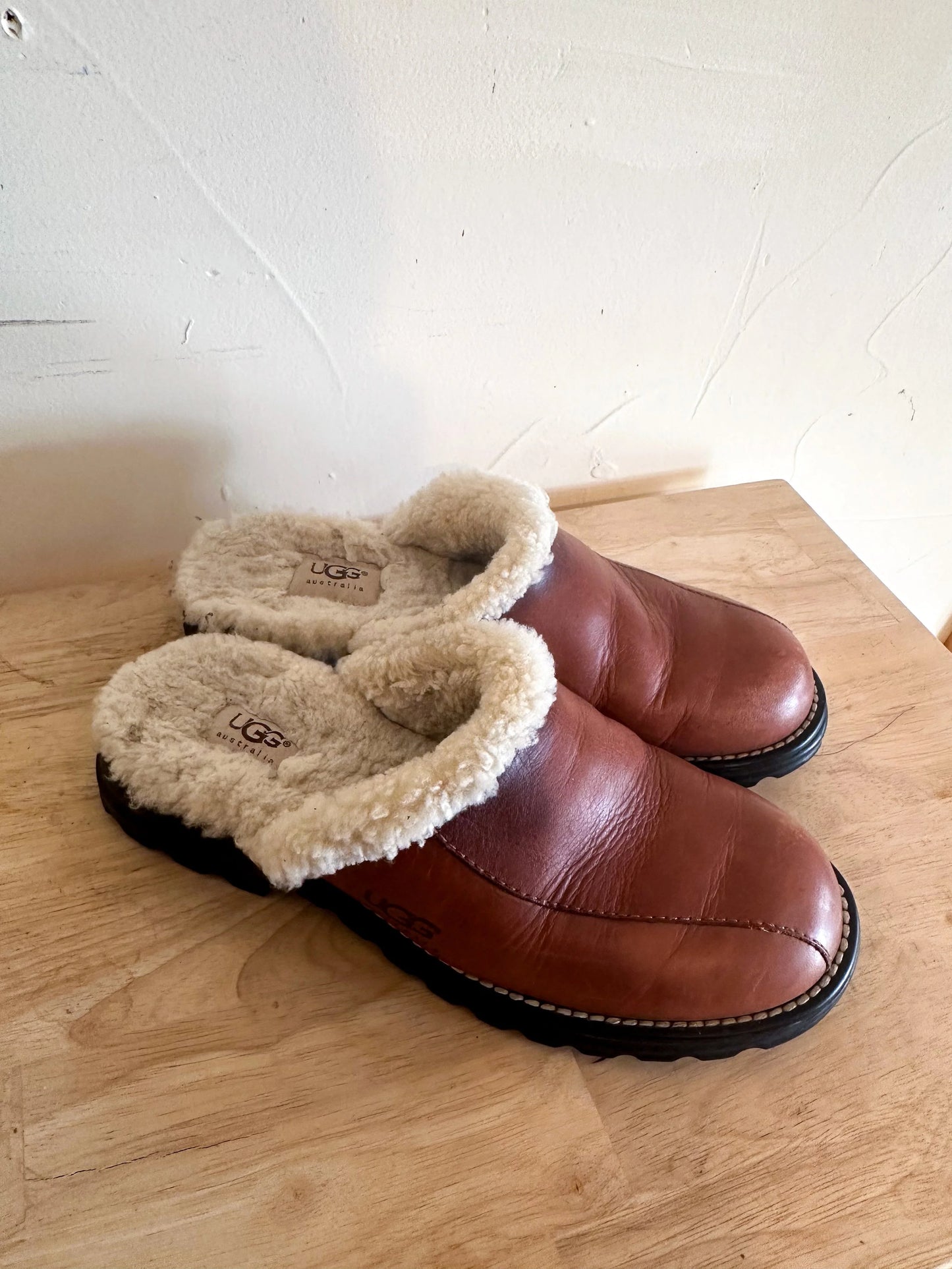 UGG Australia Women’s Leather Shearling Clog Mules