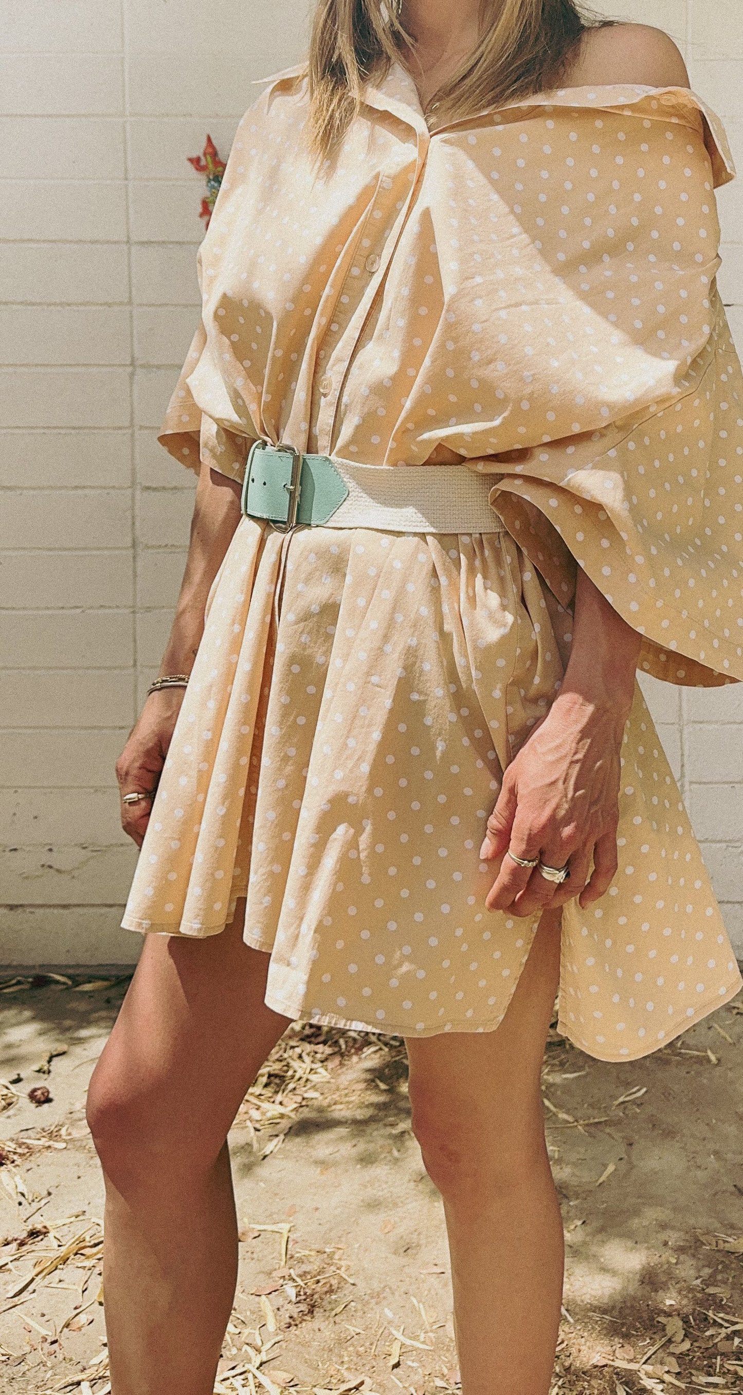 Vintage Chelsea Studio Yellow Polka Dot Shirt Dress