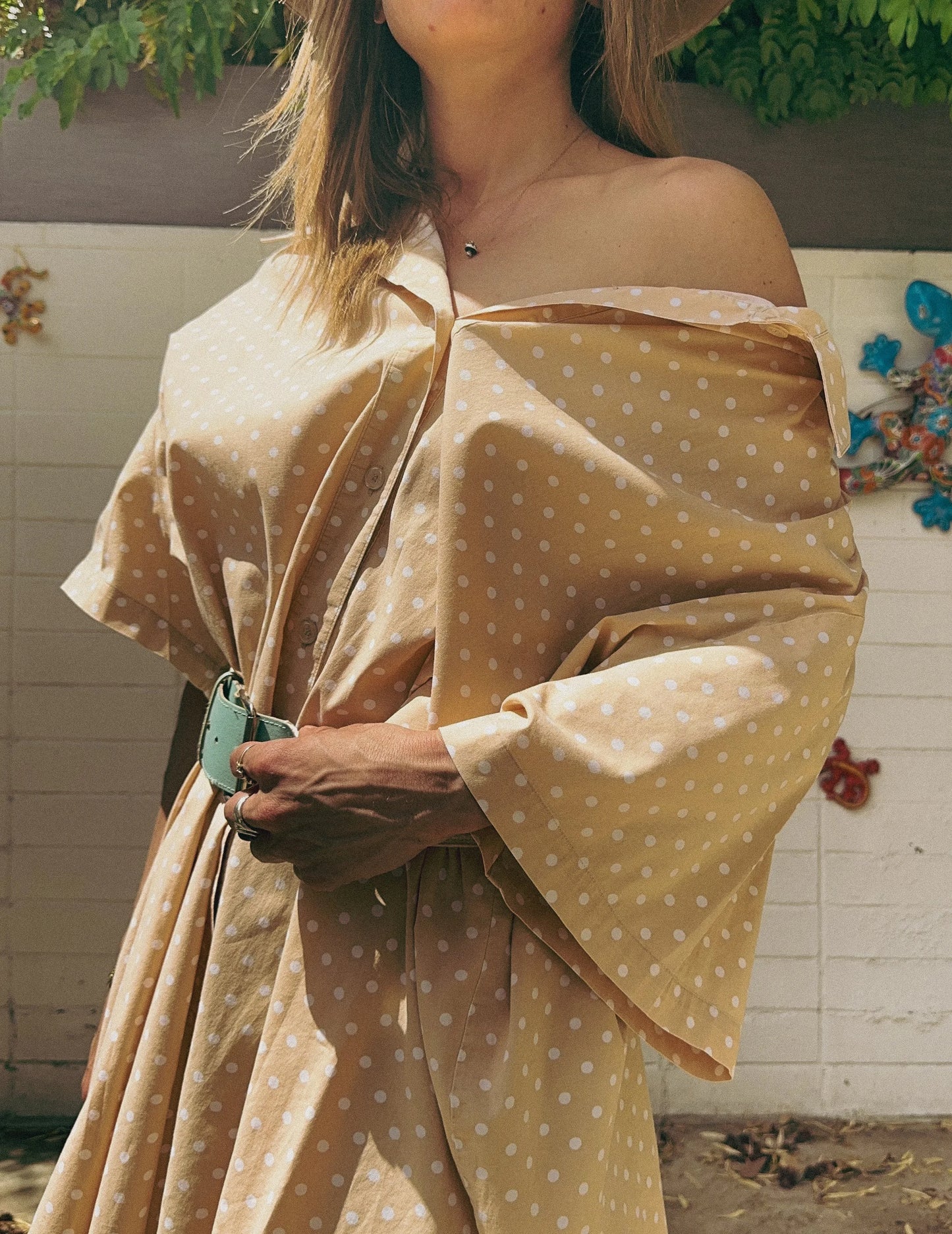 Vintage Chelsea Studio Yellow Polka Dot Shirt Dress