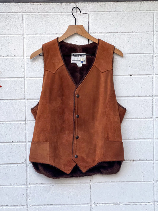 Vintage Pioneer Wear Leather Vest Western Cowboy