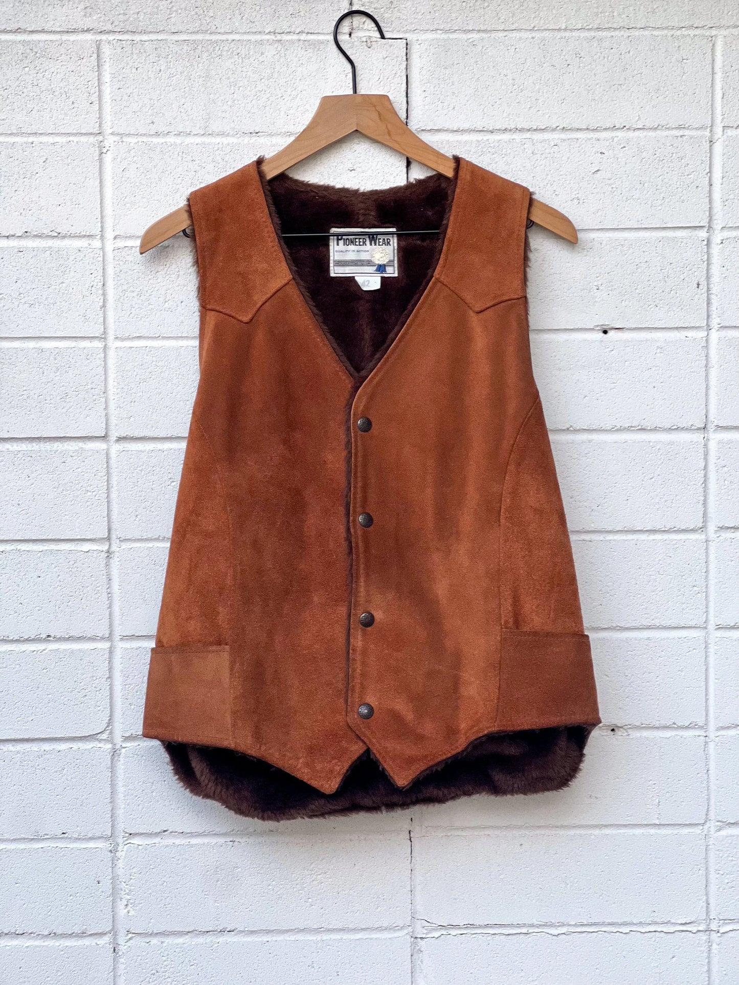 Vintage Pioneer Wear Leather Vest Western Cowboy