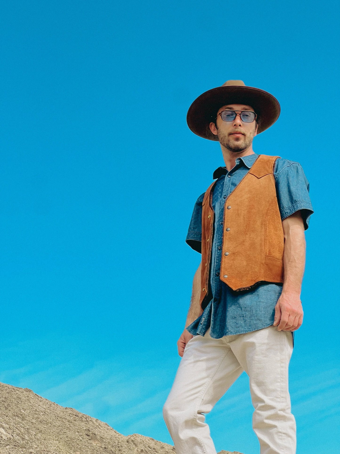 Vintage Pioneer Wear Leather Vest Western Cowboy