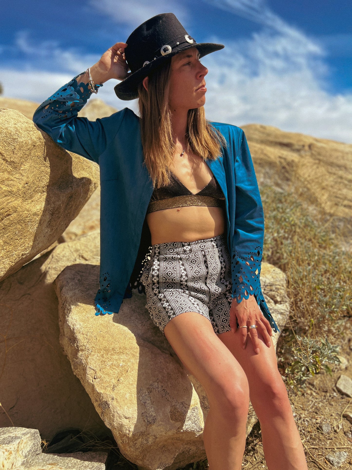 Vintage Bob Mackie Women's Blue Velvet Suede Blazer