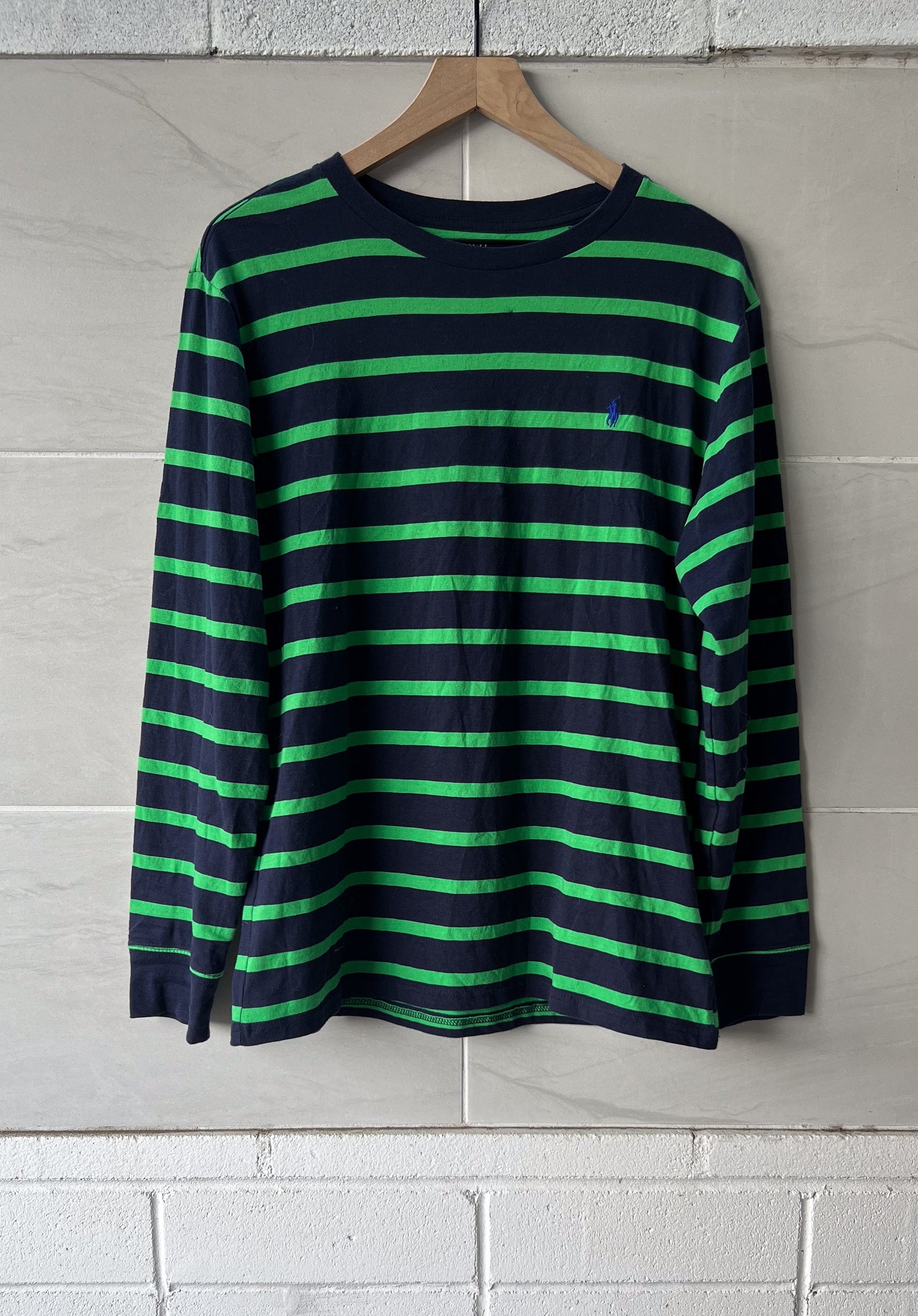 Polo Ralph Lauren Men’s Dark Blue/Green Striped Long Sleeve Shirt