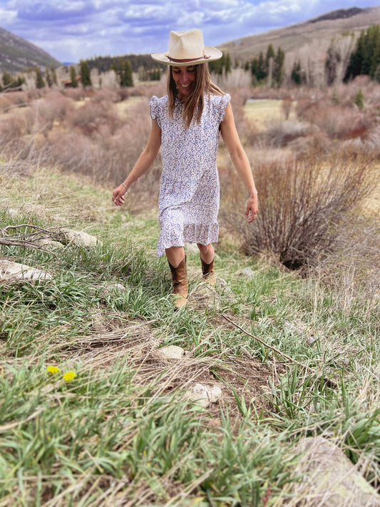 Kirundo Women’s Blue Floral Ruffle Mini Dress