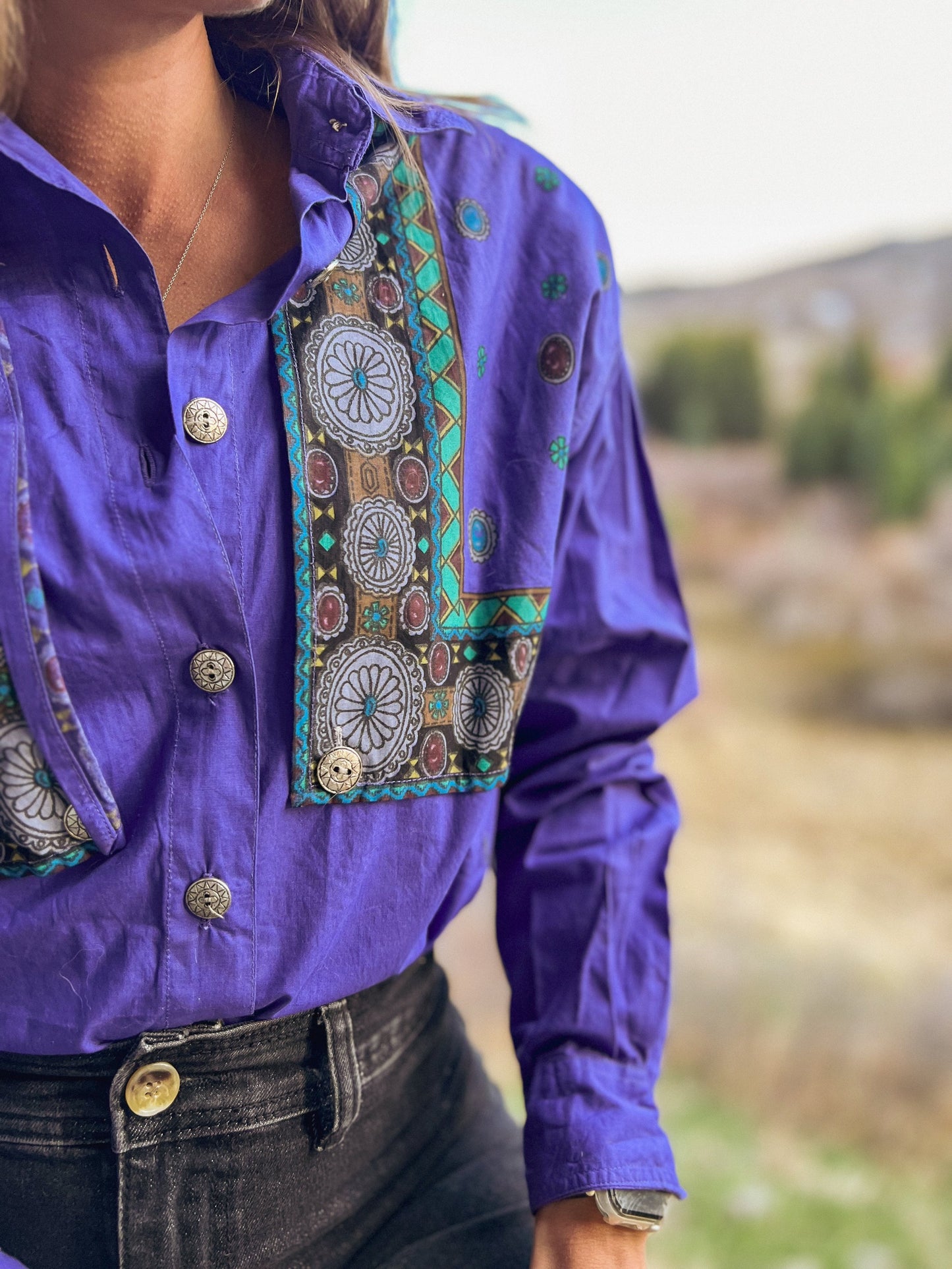 Vintage Adobe Rose 1992 Women’s Western Indigo Button Down Shirt