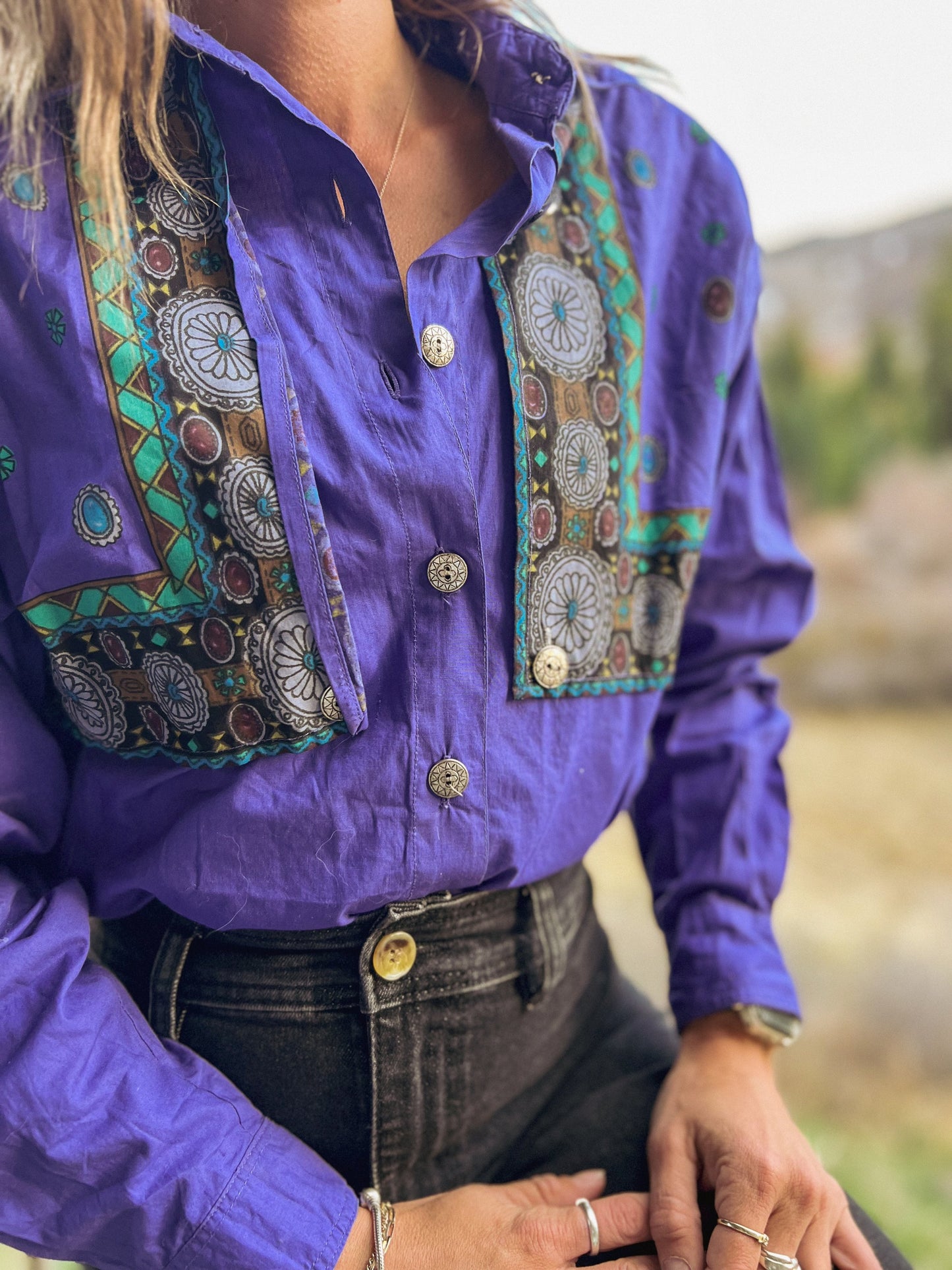 Vintage Adobe Rose 1992 Women’s Western Indigo Button Down Shirt