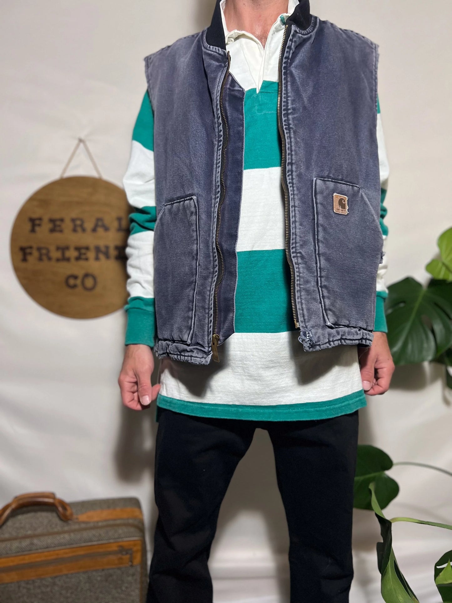 Carhartt Men’s Dark Grey Faded Canvas Workwear Vest